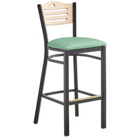Lancaster Table & Seating Natural Finish Bar Height Bistro Chair with 2" Seafoam Padded Seat