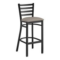 Lancaster Table & Seating Black Finish Ladder Back Bar Stool with 2 1/2" Dark Gray Vinyl Padded Seat - Detached