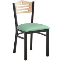 Lancaster Table & Seating Natural Finish Bistro Dining Chair with 2 1/2" Seafoam Vinyl Padded Seat
