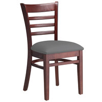 Lancaster Table & Seating Mahogany Finish Wood Ladder Back Chair with Dark Gray Vinyl Seat - Assembled