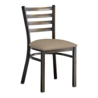 Lancaster Table & Seating Distressed Copper Finish Ladder Back Chair with 2 1/2" Taupe Vinyl Padded Seat - Detached
