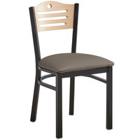 Lancaster Table & Seating Natural Finish Bistro Dining Chair with 2 1/2" Taupe Vinyl Padded Seat