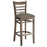 Lancaster Table & Seating Vintage Finish Wooden Ladder Back Bar Height Chair with Taupe Padded Seat - Detached Seat