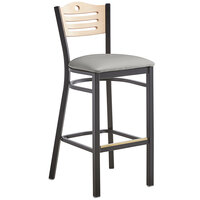 Lancaster Table & Seating Natural Finish Bar Height Bistro Chair with 2" Light Gray Padded Seat