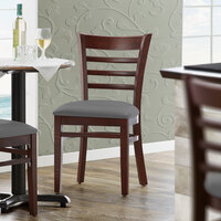 Lancaster Table & Seating Mahogany Finish Wooden Ladder Back Chair with Dark Gray Padded Seat - Detached Seat
