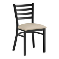 Lancaster Table & Seating Black Finish Ladder Back Chair with 2 1/2" Light Gray Vinyl Padded Seat - Assembled