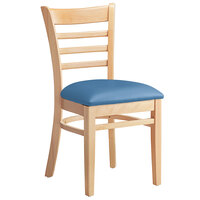 Lancaster Table & Seating Natural Finish Wooden Ladder Back Chair with Blue Padded Seat - Detached Seat