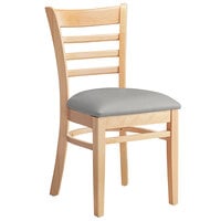 Lancaster Table & Seating Natural Finish Wood Ladder Back Chair with Light Gray Vinyl Seat - Assembled