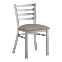 Lancaster Table & Seating Clear Coat Finish Ladder Back Chair with 2 1/2" Dark Gray Vinyl Padded Seat - Assembled
