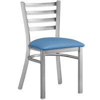 Lancaster Table & Seating Clear Coat Ladder Back Chair with Blue Padded Seat