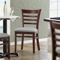 Lancaster Table & Seating Mahogany Finish Wooden Ladder Back Chair with Light Gray Padded Seat - Detached Seat