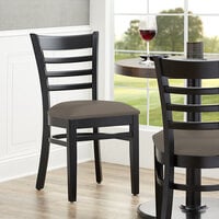 Lancaster Table & Seating Black Finish Wooden Ladder Back Chair with Taupe Padded Seat - Detached Seat
