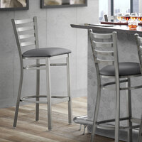 Lancaster Table & Seating Clear Coat Ladder Back Bar Height Chair with Dark Gray Padded Seat - Detached Seat