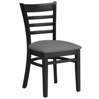 Lancaster Table & Seating Black Finish Wood Ladder Back Chair with Dark Gray Vinyl Seat - Assembled