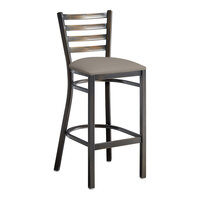 Lancaster Table & Seating Distressed Copper Finish Ladder Back Bar Stool with 2 1/2" Dark Gray Vinyl Padded Seat - Assembled