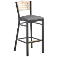 Lancaster Table & Seating Natural Finish Bar Height Bistro Chair with 2 inch Dark Gray Padded Seat - Detached Seat
