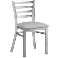 Lancaster Table & Seating Clear Coat Ladder Back Chair with Light Gray Padded Seat - Detached Seat