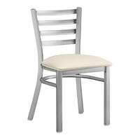 Lancaster Table & Seating Clear Coat Finish Ladder Back Chair with 2 1/2" Light Gray Vinyl Padded Seat