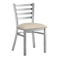 Lancaster Table & Seating Clear Coat Finish Ladder Back Chair with 2 1/2" Light Gray Vinyl Padded Seat