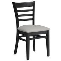 Lancaster Table & Seating Black Finish Wooden Ladder Back Chair with Light Gray Padded Seat - Detached Seat