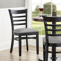 Lancaster Table & Seating Black Finish Wooden Ladder Back Chair with Light Gray Padded Seat - Detached Seat