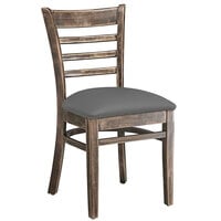 Lancaster Table & Seating Vintage Finish Wood Ladder Back Chair with Dark Gray Vinyl Seat - Detached Seat