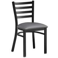 Lancaster Table & Seating Black Finish Ladder Back Chair with 2 1/2" Dark Gray Vinyl Padded Seat