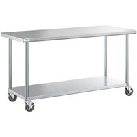 Regency 30 inch x 72 inch 18-Gauge 304 Stainless Steel Commercial Work Table with Galvanized Legs, Undershelf, and Casters