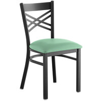 Lancaster Table & Seating Black Cross Back Chair with Seafoam Padded Seat - Detached Seat