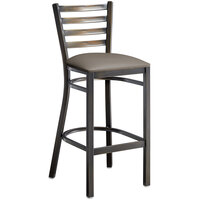 Lancaster Table & Seating Distressed Copper Finish Ladder Back Bar Stool with 2 1/2" Taupe Vinyl Padded Seat