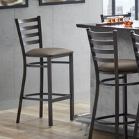 Lancaster Table & Seating Distressed Copper Ladder Back Bar Height Chair with Taupe Padded Seat - Detached Seat