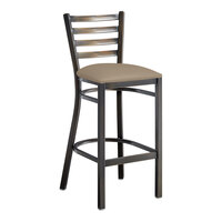 Lancaster Table & Seating Distressed Copper Finish Ladder Back Bar Stool with 2 1/2" Taupe Vinyl Padded Seat - Detached