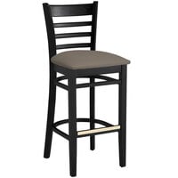 Lancaster Table & Seating Black Finish Wood Ladder Back Bar Stool with Taupe Vinyl Seat