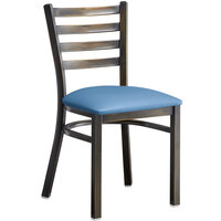 Lancaster Table & Seating Distressed Copper Ladder Back Chair with Blue Padded Seat - Detached Seat