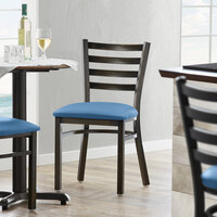 Lancaster Table & Seating Distressed Copper Ladder Back Chair with Blue Padded Seat - Detached Seat