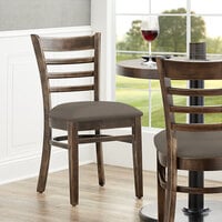 Lancaster Table & Seating Vintage Finish Wooden Ladder Back Chair with Taupe Padded Seat - Detached Seat