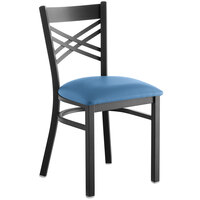 Lancaster Table & Seating Black Cross Back Chair with Blue Padded Seat - Detached Seat