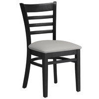 Lancaster Table & Seating Black Finish Wood Ladder Back Chair with Light Gray Vinyl Seat - Assembled