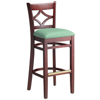 Lancaster Table & Seating Mahogany Finish Wooden Diamond Back Bar Height Chair with Seafoam Padded Seat - Detached Seat