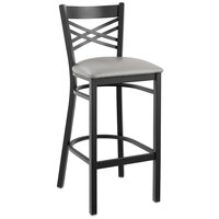 Lancaster Table & Seating Black Cross Back Bar Height Chair with Light Gray Padded Seat - Detached Seat