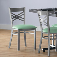 Lancaster Table & Seating Clear Coat Cross Back Chair with Seafoam Padded Seat - Detached Seat