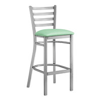 Lancaster Table & Seating Clear Coat Finish Ladder Back Bar Stool with 2 1/2" Seafoam Vinyl Padded Seat - Assembled