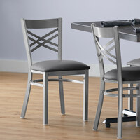 Lancaster Table & Seating Clear Coat Cross Back Chair with Dark Gray Padded Seat - Detached Seat