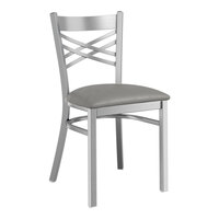 Lancaster Table & Seating Clear Coat Finish Cross Back Chair with 2 1/2" Dark Gray Vinyl Padded Seat