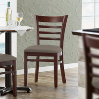 Lancaster Table & Seating Mahogany Finish Wooden Ladder Back Chair with Taupe Padded Seat - Detached Seat