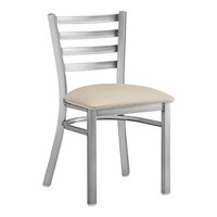 Lancaster Table & Seating Clear Coat Finish Ladder Back Chair with 2 1/2" Light Gray Vinyl Padded Seat - Assembled