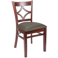 Lancaster Table & Seating Mahogany Finish Wooden Diamond Back Chair with Taupe Padded Seat - Detached Seat