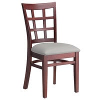 Lancaster Table & Seating Mahogany Finish Wooden Window Back Chair with Light Gray Padded Seat - Detached Seat