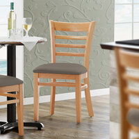 Lancaster Table & Seating Natural Finish Wooden Ladder Back Chair with Taupe Padded Seat - Detached Seat