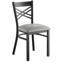 Lancaster Table & Seating Black Finish Cross Back Chair with 2 1/2" Light Gray Vinyl Padded Seat